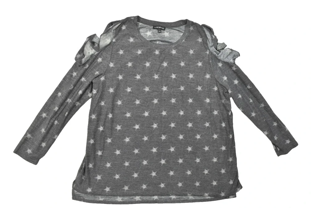 Lane Bryant Womens 22/24 Gray Star Print Cold Shoulder Ruffle Sleeve Top
